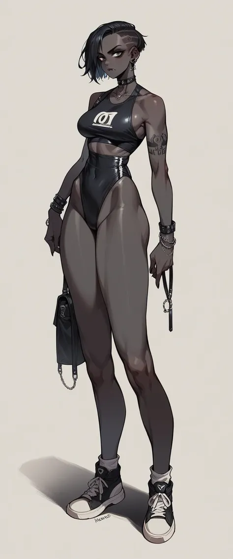 Noir (nod)  wearing a black goth skin black full body swimsuit 