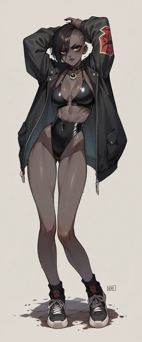 Noir (nod)  wearing a black goth skin black full body swimsuit 