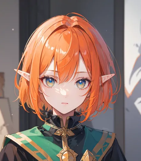 ((Highest quality)), ((masterpiece)), Perfect Face,male,Bob Head,Orange hair,Elf,No text