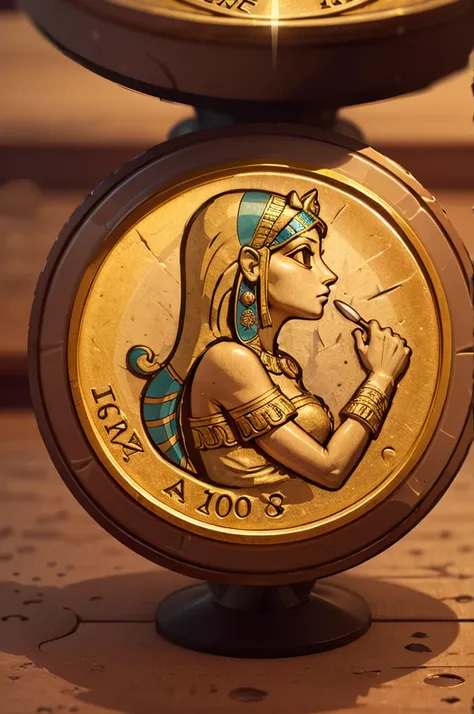 new coins with numbers and cleopatra's profile engraved. cleopatra overseeing the minting process.