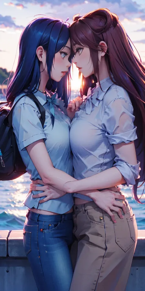 forehead-to-forehead, 2girls, yuri