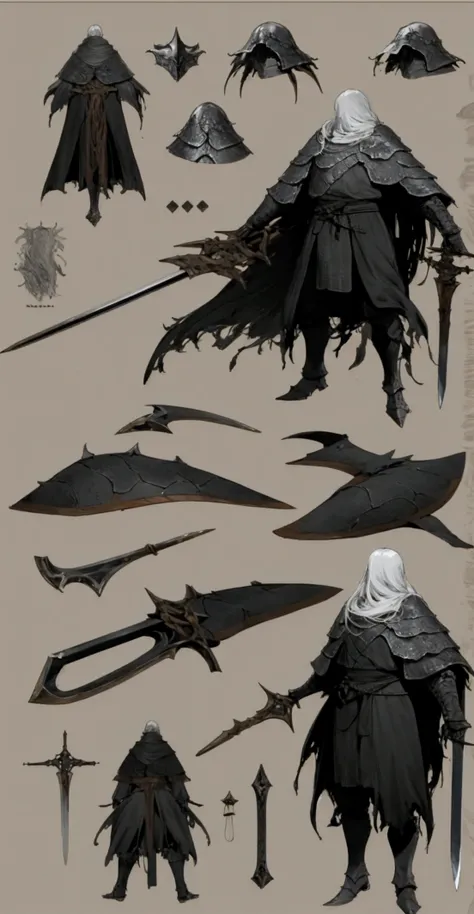 elden ring, dark souls, concept art sheet, items, weapons