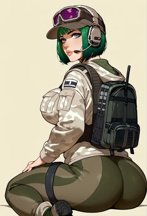 score_9, score_8_up, 1girl, female, solo, score_9, score_8_up, score_7_up, score_6_up, score_5_up, score_4_up, BREAK, 1girl, solo, big breasts, breasts, ela_(rainbow_six_siege), masterpiece, best quality, 1girl, solo, camouflage, ass, blue eyes, goggles, g...