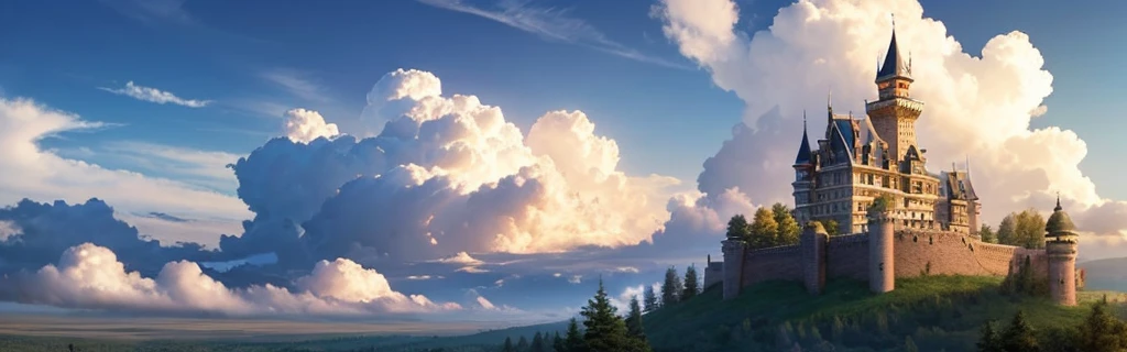 Western-style castle、Towering above the clouds、sky