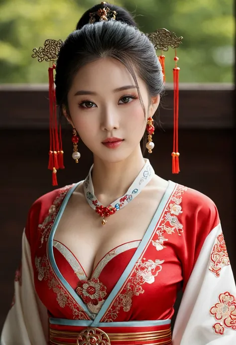 Chinese beauty，Lovely，Full breasts，Showing collarbone，Chinese style clothing