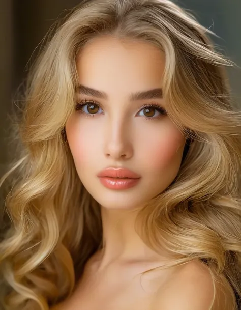 1 12 year old girl, long blonde hair, Brown eyes,Beautifull, Alone,  your voice is clear, with a subtle rosy glow on her cheeks, and carries himself with an air of elegance and poise. His eyebrows are arched and well groomed.., and her eyelashes are long a...