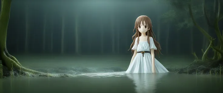 score_9, score_8_wonderful, score_7_wonderful, score_6_wonderful, sauce_anime, 部分的にin the water, 
one girl, long hair, brown hai...