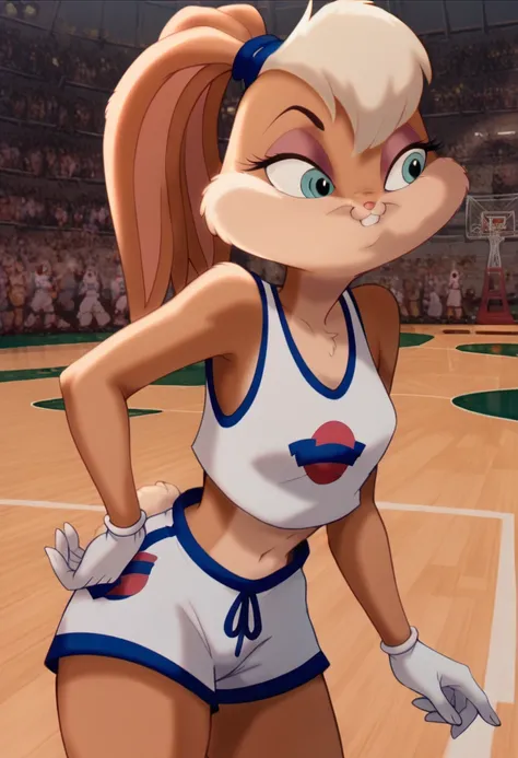 (masterpiece, best quality), 1girl, lolabunny, furry, white shorts, white gloves, tank top, sportswear, animal nose, sexy, nsfw,...