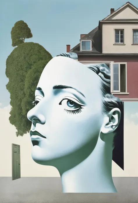 René Magritte，Weird misplaced art：Collage画，There are many different things on the face，house，Geometric Dislocation，Collage，Artistic sense，Painting，paint，Simple，