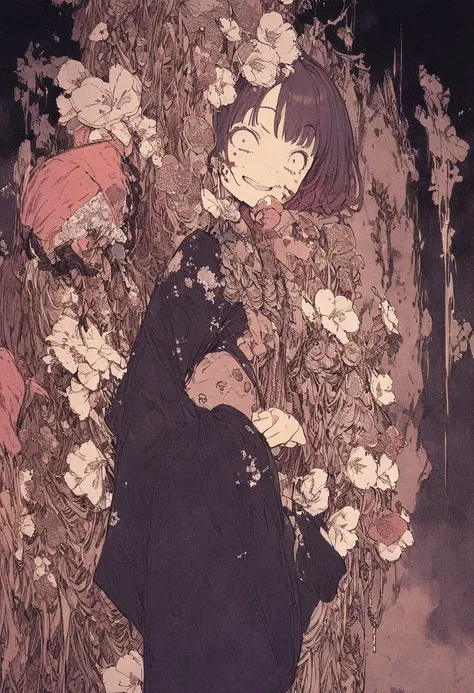 Line art、virgin、Splattered、Crazy Smile、Falling Flowers、takato yamamoto style、Browsing Caution