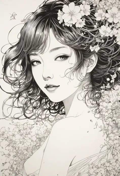 line art、virgin、splattered、crazy smile、falling flowers、takato yamamoto&#39;style、browsing caution