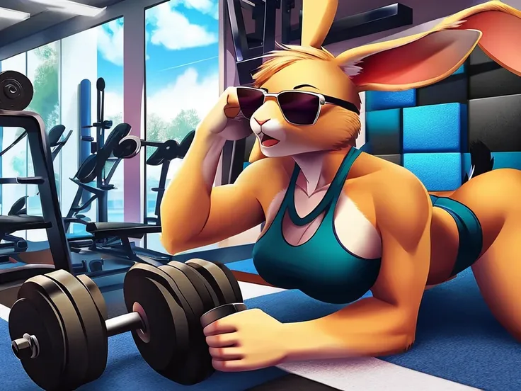 Rabbit,sunglasses,With dumbbells,Gym,cool,