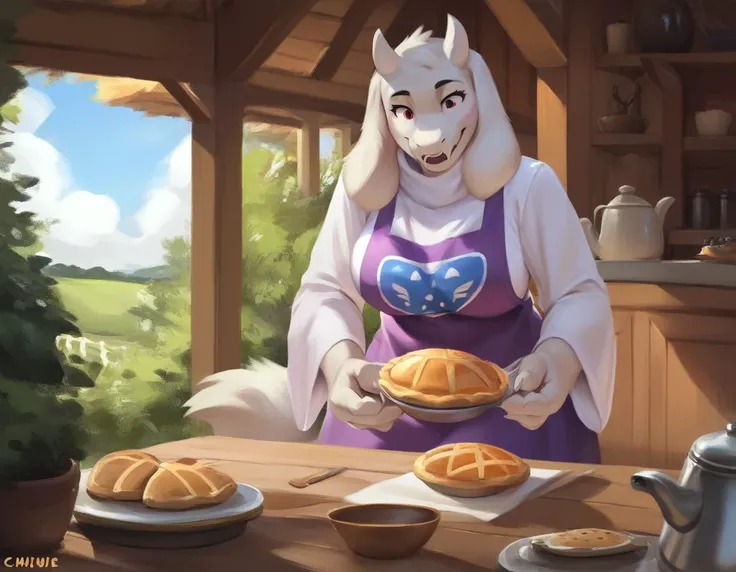 score_9, score_9_up, score_8_up, score_7_up, score_6_up, score_5_up, rating_safe, source_furry, anthro, toriel, solo, baking a p...