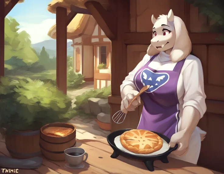 score_9, score_9_up, score_8_up, score_7_up, score_6_up, score_5_up, rating_safe, source_furry, anthro, toriel, solo, baking a p...