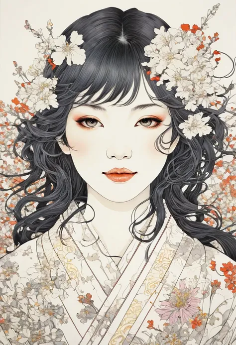 line art、flower art、floral、japan pattern、virgin、splattered、crazy smile、falling flowers、takato yamamoto&#39;style、browsing cautio...