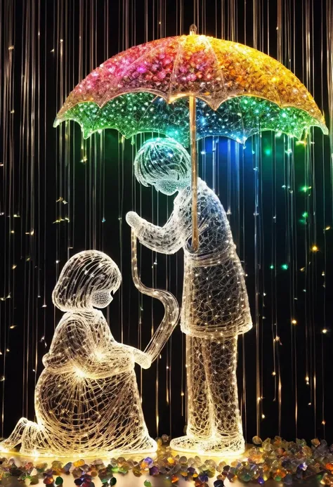 crystal lighting effect lights made of small colored stones combined with human shaped beam layer wire saw , firework、a tender a...