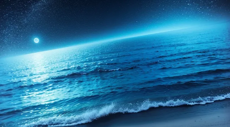 Healing　Silence with no buildings

Night sea painting drawn by a skilled artist
Blue ocean, underwater, a very beautiful and delicate touch, soothing healing
The overall impression is blue, black, and moonlight

Background that does not show people

