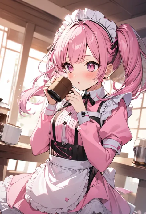 Aromatic coffee、Maid in pink clothes、Twin tails、