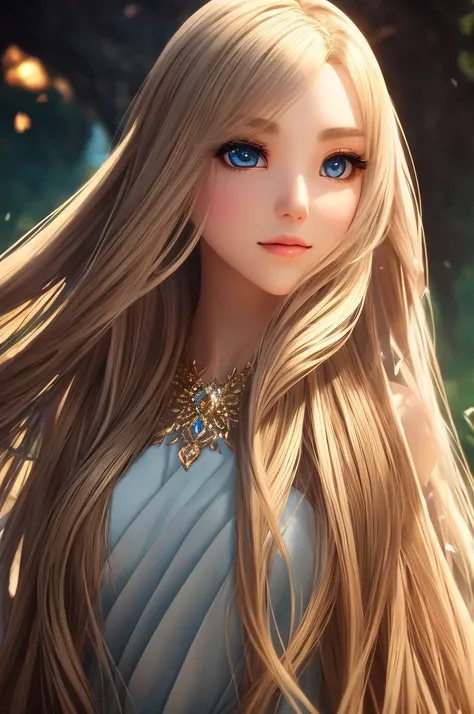 A full-body portrait of a woman with very long hair and a very pretty dress, Beautiful and elegant elven queen, 8K high quality detailed art, Complex and gorgeous anime CGI style, Anime Style. 8K, Gweiz-style artwork, 8K portrait render, 3d rendering chara...