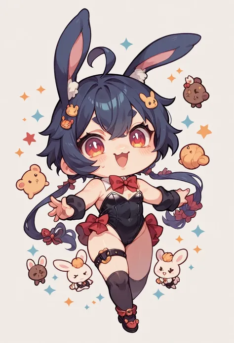 Chibi-e,girl,Bunny girl,black,Mini character,small