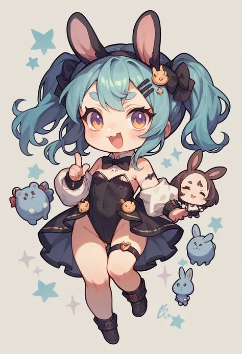 Chibi-e,girl,Bunny girl,black,Mini character,small