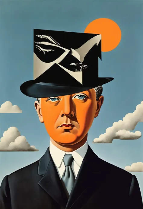 René Magritte，Weird dislocation art in the sky：Collage画，There are many different things on the face，leaf，Geometric Dislocation，Collage,Hollow，Artistic sense，Painting，paint，Simple，Black and Orange，Vector