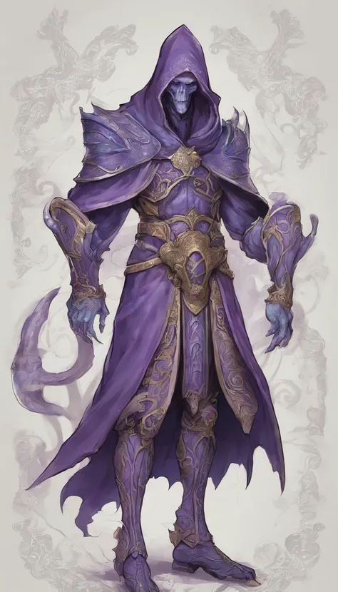 Mind flayer，Inspired by Dungeons & Dragons，Full body concept art illustration of Mind Flayer。The character has human-like proportions，tall、slim and muscular。The character has 4 tentacles extending from its chin，Light purple skin，Almost Blue。The character i...