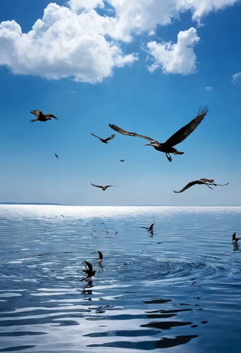 Have creatures in the water, and birds that fly in the expanse of the sky