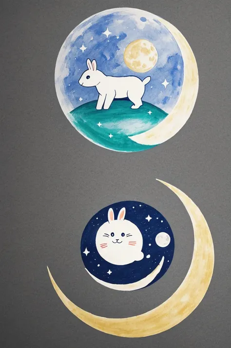 Design logo about rabit and the moon following tradional vietnamese drawing style