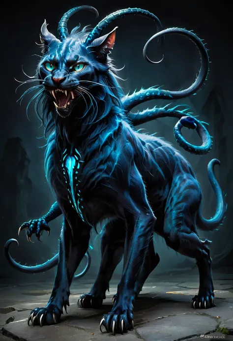 displacer beast, feral, solo, feline body, horror, ((six legs, six paws)), displacer beast looks like a large cat, covered with ...