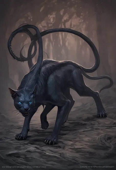 displacer beast, feral, solo, feline body, horror, ((six legs, six paws)), displacer beast looks like a large cat, covered with ...