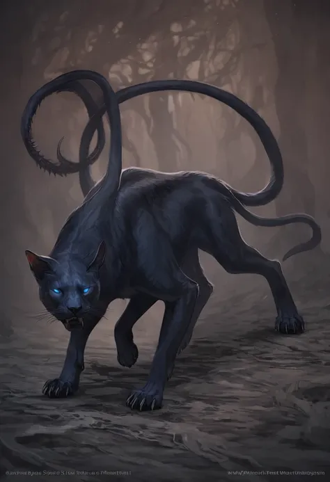 displacer beast, feral, solo, feline body, horror, ((six legs, six paws)), detailed feline face, one more paw,  displacer beast ...