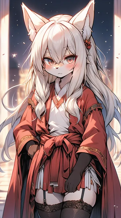 High and cold，Three No，No Expression，cold，cold，Loli，Loli，little girl，White hair，No Expression，indifferent女孩，indifferent狐狸女孩，indifferent，White hair，Fox ears，White hair all over the body，Anthropomorphic fox girl，White fox girl，白色丝绸Knee socks，Knee socks，Garte...