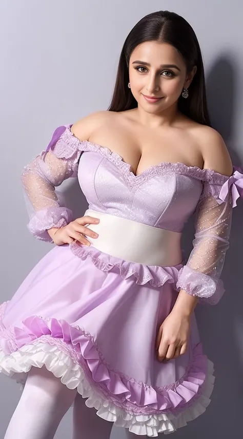 vidya balan sultry plus size exhibitionist amorous lady with huge breasts cosplay outfit: frilly pastel purple ensemble: the mai...