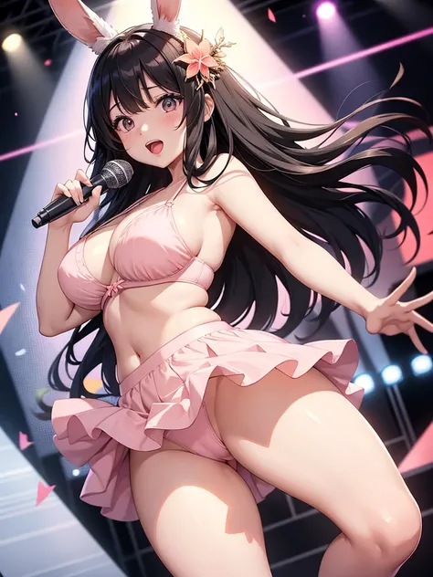 My Favorite 、Hoshino Ai、Big eyes、Sparkling eyes、A cross shines in my eyes、Sing and dance、Short mini skirt、White, fine skin、Thick legs、Big Ass、Narrow waist、Ample breasts、Obese、Big Breasts、H Cup、Orange and pink lingerie、Breasts overflowing from the bra、Jumpi...