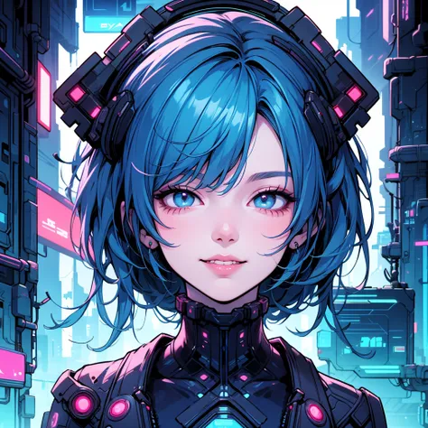 there is a woman with blue hair and a jacket, hyper-realistic cyberpunk style, realistic art style, retrato ciberpunk, 🤤 portrai...