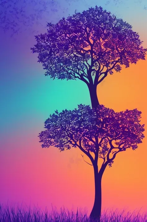 a high quality vector art illustration of a tree, purple and orange color scheme, detailed textures, intricate design, abstract,...