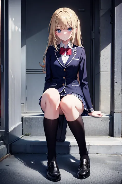 Top quality, masterpiece, High resolution, (Head to toe full body), front, frontやや下からの構図, Symmetric, Tall 18 year old girl, alone, (Head to toe), (Small breasts), bangs, (black tights), (Black Pantyhose), (Sit with your legs apart), (Crouching pose), (A co...