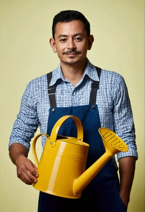 looking at viewer, 1 chico, portrait, watering can