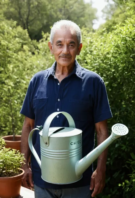 looking at viewer, 1 chico, portrait, watering can