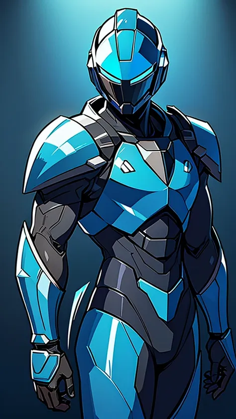 man in a blue suit, blue armor, neon armor, cyber fighting armor, water armor, cybernetic armor, shiny and elegant armor, shiny ...