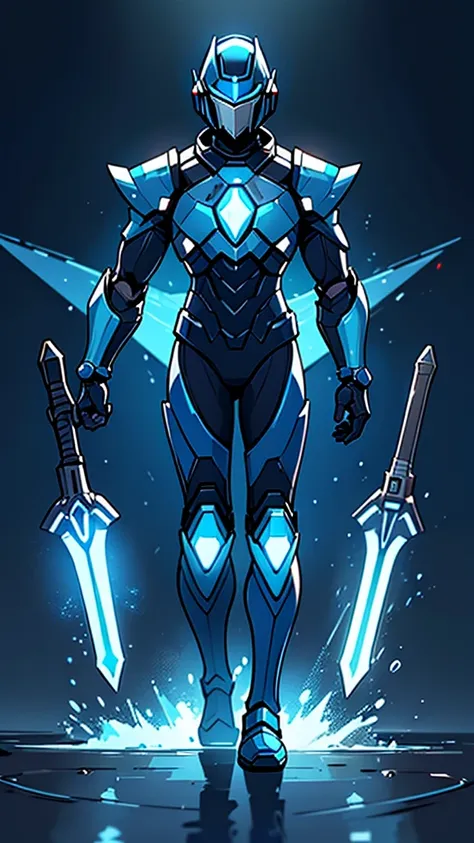 man in a blue suit, blue armor, neon armor, cyber fighting armor, water armor, cybernetic armor, shiny and elegant armor, shiny ...