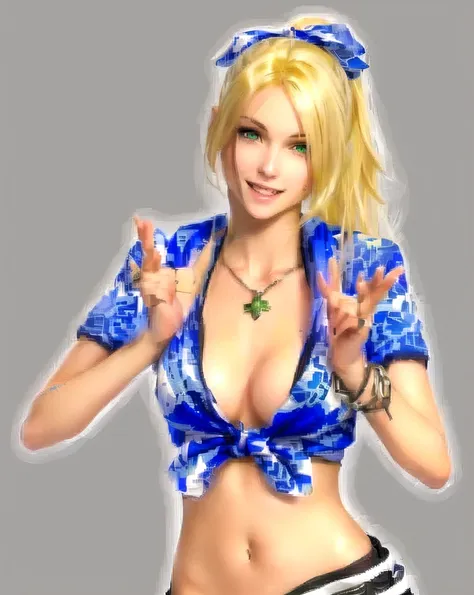 shes European, blonde hair, olive green eyes, (eyes turned to look at the camera), swedish, as a character in Out Run 2, of SEGA, 3D CG from the 2000s, Clarissa, 2k, 2 k, (( happy curious face)), realistic, render of april, fighting game character, nina fr...