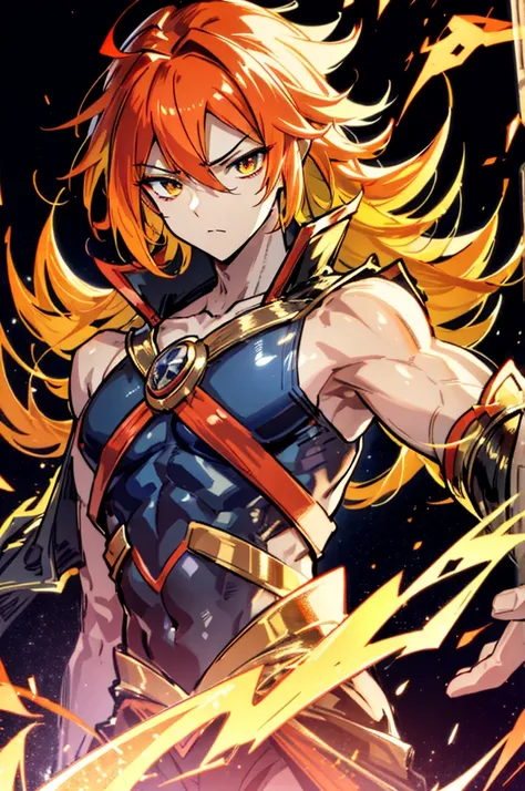 Kai stands tall and lean, with a confident posture that reflects his mastery over elemental magic. His eyes are a striking shade of amber, often glinting with the flickering flames of his fire magic. His face is good-looking.His hair is a tousled mix of fi...