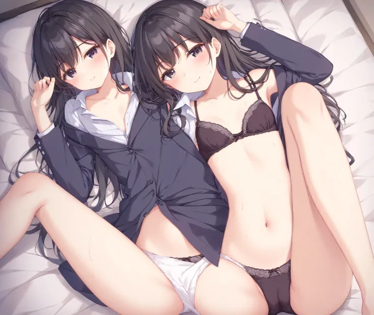 One person、masterpiece、Highest quality、Super detailed、High resolution illustrations、Improve skin quality、Increase eye appeal、Drawn in detail、Perfect body structure、Middle-aged female office worker、Lying on your back、Spread your legs、Showing panties、Show of...