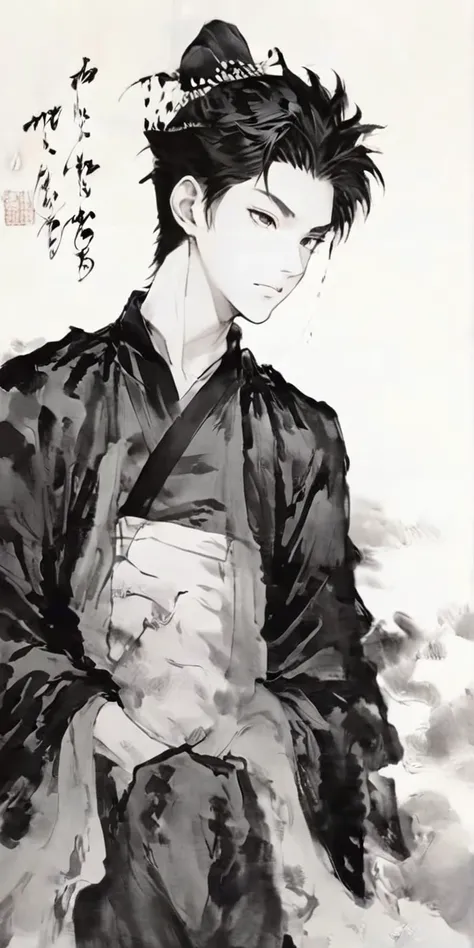 Bokuto from haikyuu, Movie light, fashion, top light, close-up, close-up, spotlight, hazy, Chen family cold, ink portrait, Bokuto Kotaro from haikyuu,Bokuto Kotaro from haikyuu,Strong and masculine body with gorgeous clothing china ,Line Art,Chinese ink ,C...