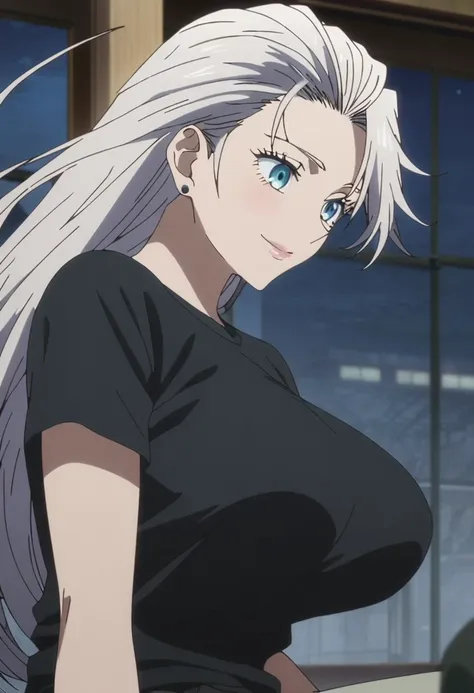 1girl, female gojo satoru, anime screencap from jujutsu kaisen, gojo satoru female version, solo, long_hair ((white_hair, hair s...