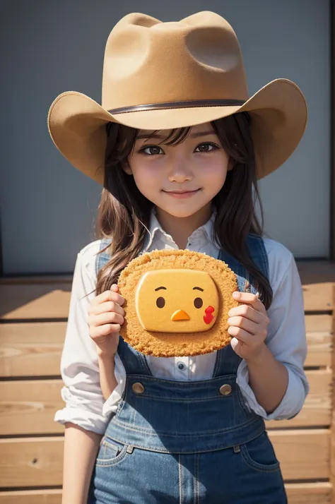 A chicken nugget with a cowboy hat and roblox face