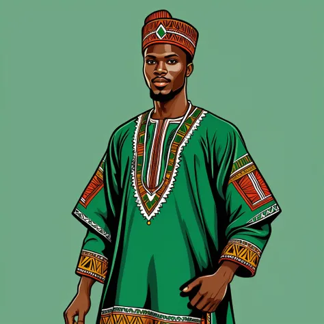 man in nigerian folk outfit, vector graphics, strong contours
