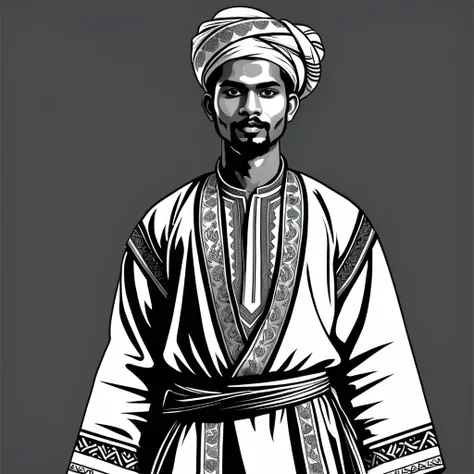 man in bangladesh folk outfit, vector graphics, strong contours
